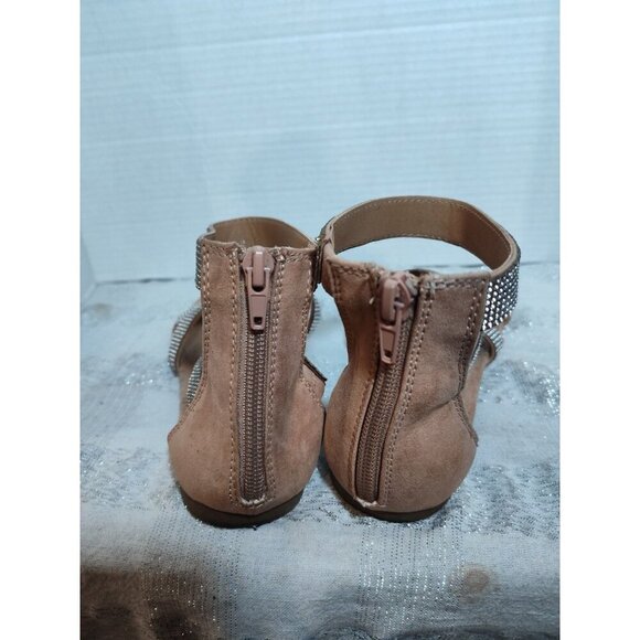 Rialto Tan Rhinestone Criss Cross Back Zip Sandals Size 9M EUC! Comfy Summer - Picture 6 of 9